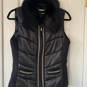 WHBM Quilted Vest w/ Chain Faux Fur Collar